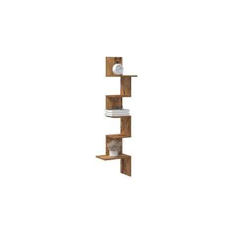 Étagère d'angle murale vieux bois 32x32x127,5 bois ingénierie (1/5)