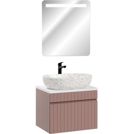 Meuble vasque à poser + miroir LED - 60 cm - Emblematic Rose - Livraison gratuite