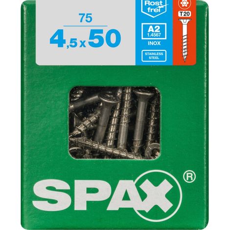 75 Stück SPAX Senkkopf-Torxschrauben aus Edelstahl, Durchmesser 4,5 mm x Länge 50 mm SPAX