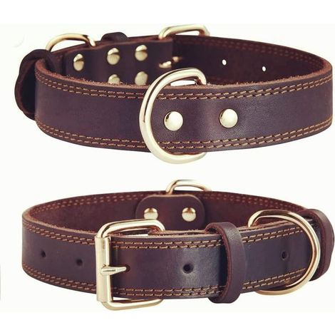 Collar de piel auténtica de primera calidad para perros / Collares ajustables y duraderos de piel auténtica para perros machos y hembras de tamaños pequeño, extra pequeño, mediano, grande y extra gran (1/5)