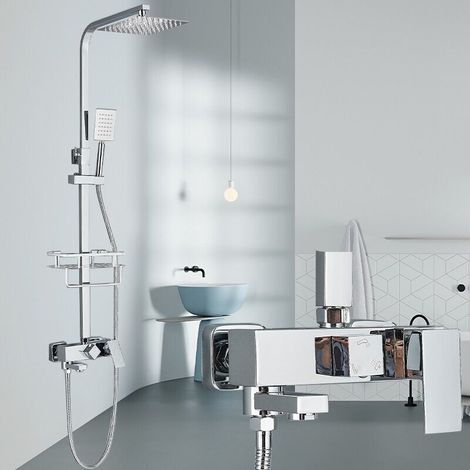 Zamery – Colonne de douche laiton 3 fonctions – Douche de pluie 8 pouces haute pression – Douchette à main – Support mural – Économie d'eau 30%