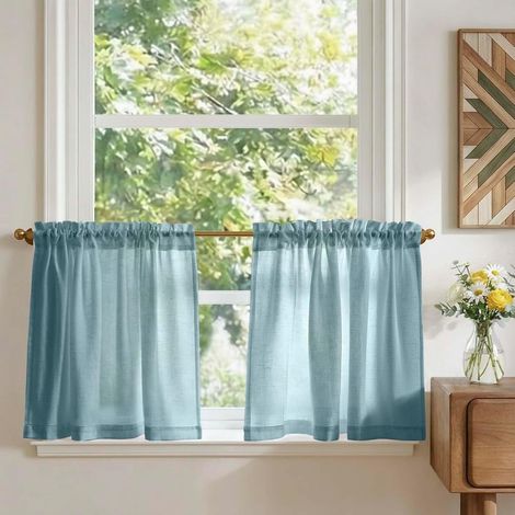 2 Panneaux Rideau, 65x115cm, Passe Tringle, Lin Polyester, Cuisine Placard