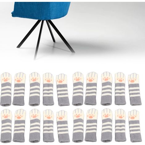 Chaussettes pour Pieds de Meubles 20 pièces Patte de Chat Double Épaisseur Protège-parquet pour Bureau Maison Rayures Gris Foncé (1/5)