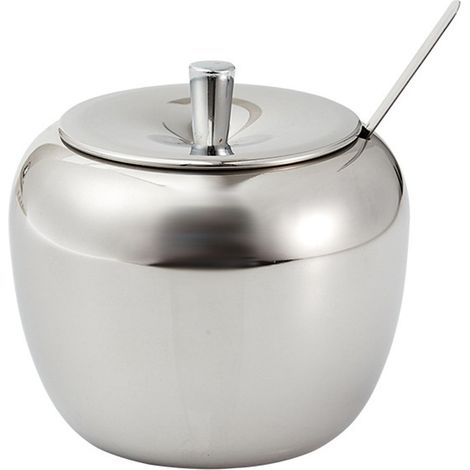 Sucrier, pot à sucre en acier inoxydable avec couvercle et cuillère, petit récipient à condiments en forme de tambour pour la maison et la cuisine (1/5)