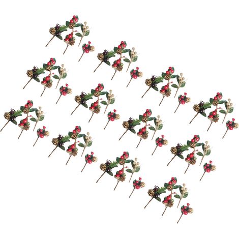 Fleurs artificielles, baies rouges et pommes de pin pour emballage cadeau, fleurs séchées en plastique, accessoire pour décoration de mariage et de fête, 12 ensembles (1/5)