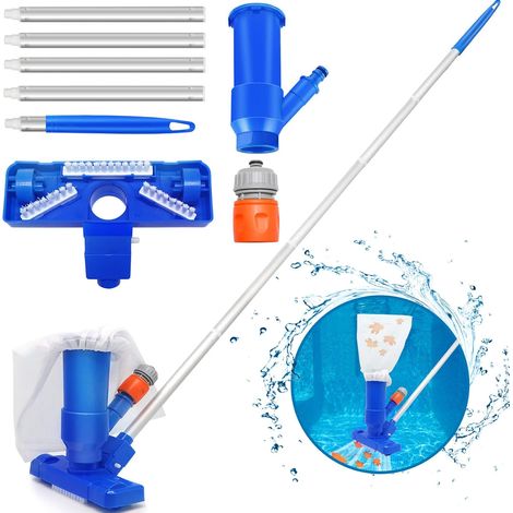 Aspirateur Piscine, Aspirateur de Feuilles de Piscine avec Brosses, Sac de Filtre Ultra Fin, Tête d'aspiration de Nettoyage de Piscine pour Nettoyage, Piscines, Spa, Aquarium, Fontaine (1/5)