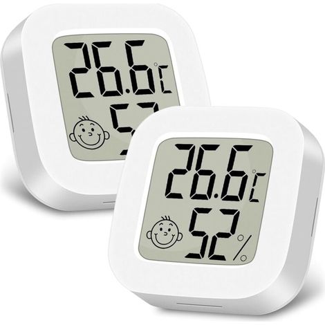 2er-Pack Mini-LCD-Thermometer und Hygrometer für den Innenbereich, Temperatur- und Feuchtigkeitsanzeige, geeignet für Kinderzimmer, Wohn- und Büroräume (Weiß) XXW