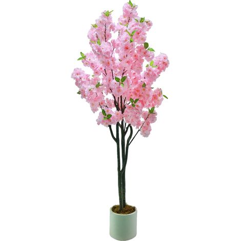 Ciliegio artificiale, design realistico in vaso, senza necessità di manutenzione, doppio palo da 150 cm. (1/2)
