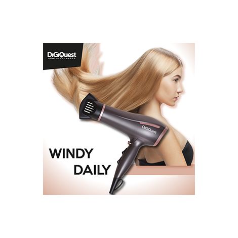 DIGIQUEST Phon 1800-2200W max WINDY DAILY leggero e potente cavo da 2mt 6 combinazioni di velocità Colpo di Freddo con concentratore e diffusore (1/4)