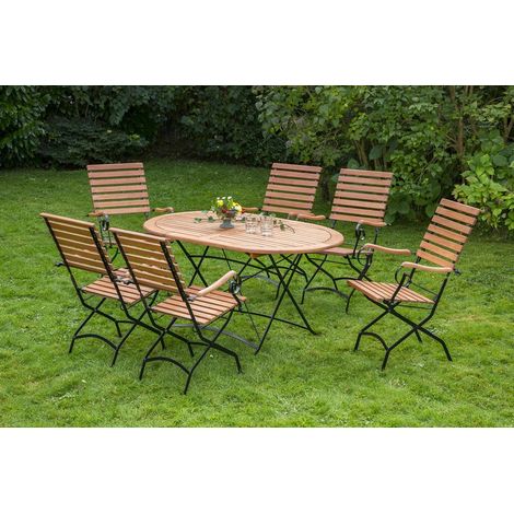 Schlossgarten Set 7tlg 6 Sessel Tisch oval 140x90cm