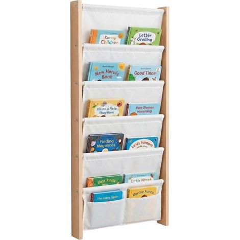 Libreria a muro per bambini con tasche in tessuto – Naturale/Bianco (1/5)