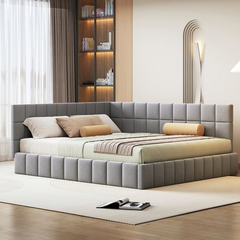 Cama dormitorio tapizada convertible en gris 160x200 OKMYHOME (1/5)