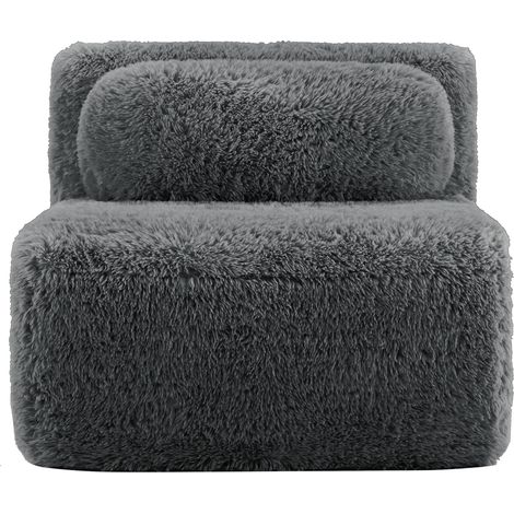 Canapé modulaire gris en tissu pelucheux sans accoudoirs avec coussin et assise moelleuse (1/5)