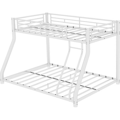 Letto a castello in metallo bianco 90 x 190 cm sopra e 140 x 190 cm sotto con scala (1/5)