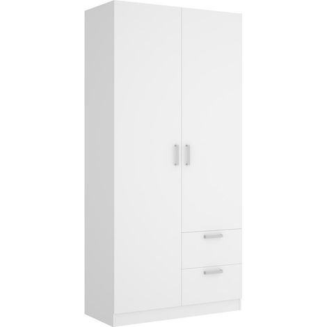 Armoire placard meuble de rangement coloris blanc - longueur 100 x profondeur 52 x hauteur 215 cm -PEGANE- (1/5)