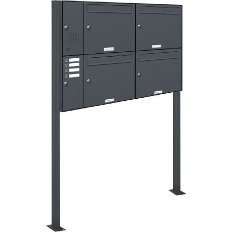 4er Briefkasten Standanlage Freistehend RAL 7016 Anthrazit Klingel (1/5)