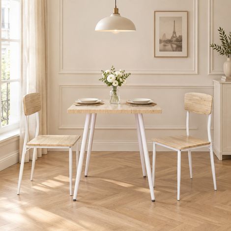 Set tavolo e sedie 3 pezzi in MDF e metallo, naturale e bianco OKMYHOME (1/5)
