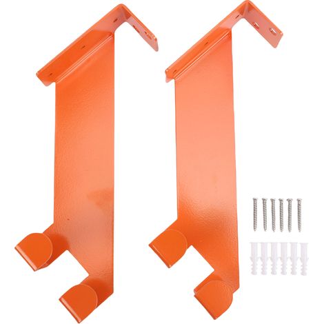 Support mural tronçonneuse x2 Acier inoxydable Orange Robuste Polyvalent pour garage atelier 18,5x25,4cm avec vis (1/5)