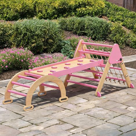Triangle d'escalade 8-en-1 en bois de peuplier avec toboggan et (1/5)