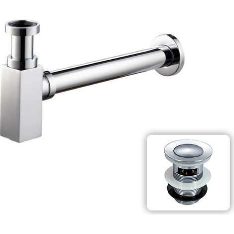 Chrome Square Bottle Trap & Outlet Pipe Bathroom Basin Sink Brass with Waste (1/5)