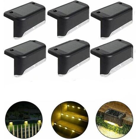Lampe de clôture solaire étanche, lumière de pont solaire, lampe d'escalier, lampes solaires de jardin LED IP65 pour clôtures d'escalier de patio (Lumière chaude-Noir, 6 PCS) (1/5)