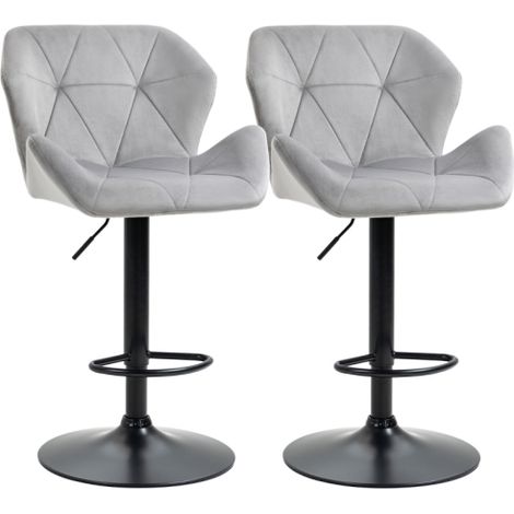 Set of 2 Adjustable Height Velvet Bar Stools with Metal Frame and Footrest,Swivel Design,Stylish Grey Round Base with Triangle Moulded Seat