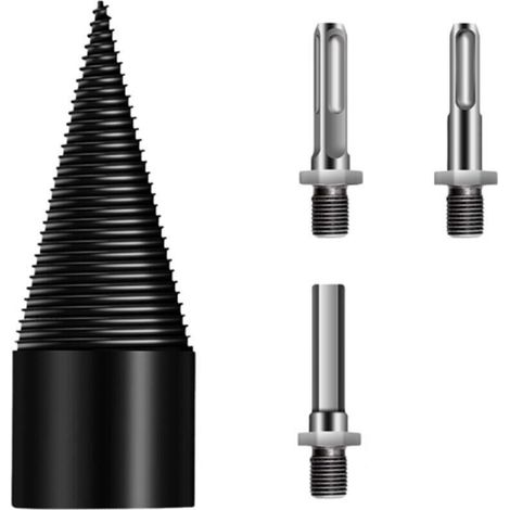 Log splitter drill bit, wood splitter drill bit, robust log splitter tool, 50 mm diameter, with three rods (silver) (1/5)