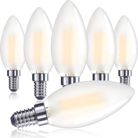 E14 Ampoule LED à intensité variable, lampe bougie C35 E14, 6 W remplace 60 W, blanc chaud 2700 K, 850 lm pour lustres, lot de 6 [Classe énergétique D] (1/5)