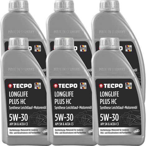 TECPO Motoröl 6 Liter 5W-30 LONGLIFE Plus HC Synthese passend für ACEA C3 / API SN / 504 / 507 / 229.31 / 229.51 / LL-04 / C30