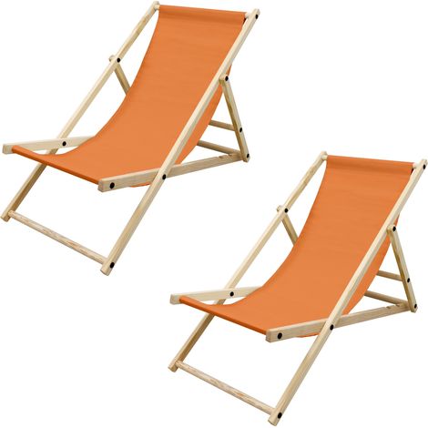 ECD Germany 2x Sillas de Playa de Madera de Pino 3 Posiciones de Reclinación Plegable Tumbona Naranja Tradicional de Sol para Jardín Impermeable Hasta 120kg Tejido Oxford Hamaca de Terraza Piscina (1/5)