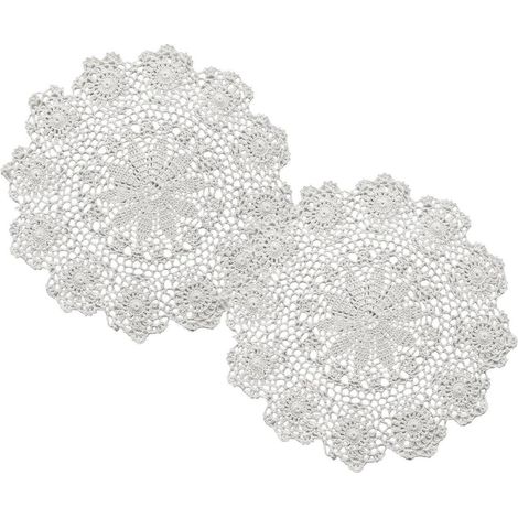 2er Set Tischsets 35cm Häkelspitze Baumwolle Vintage Design Weiß