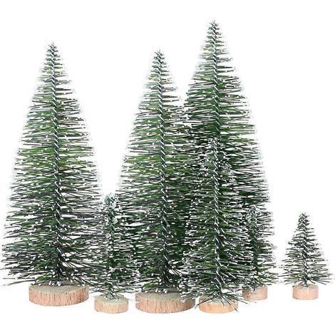 Lot de 25 sapins de Noël artificiels miniatures, 5 tailles différentes, avec socle en bois. (1/5)
