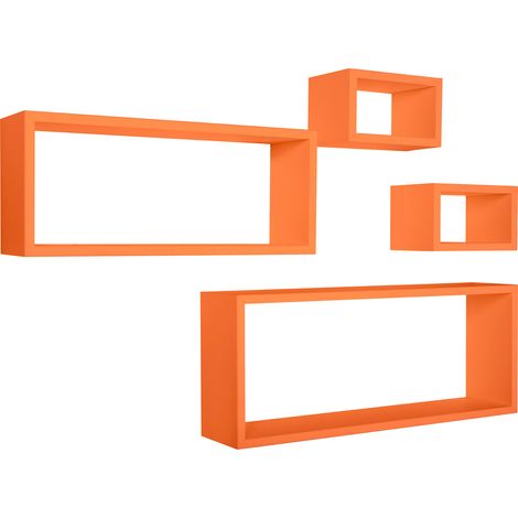 Set 3 Mensole Cubo da Parete Quadrato e Rettangolare in Fibra di Legno Merlino Arancio (1/5)