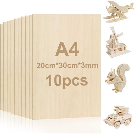 10 Pièces Contreplaqué Tilleul 300x200x3mm, Planche Bois A4 Panneau Bois pour Bricolage DIY, Modèle Gravure Laser, Peinture, Travaux Manuels Créatifs et Artisanat Bois (1/5)