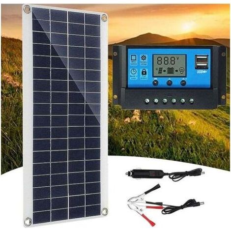 Panneau solaire 8W 12V, kit de panneau solaire, kit de chargeur de batterie avec contrôleur de charge solaire 60A pour camping-car, yacht, extérieur, jardin, éclairage (1/4)