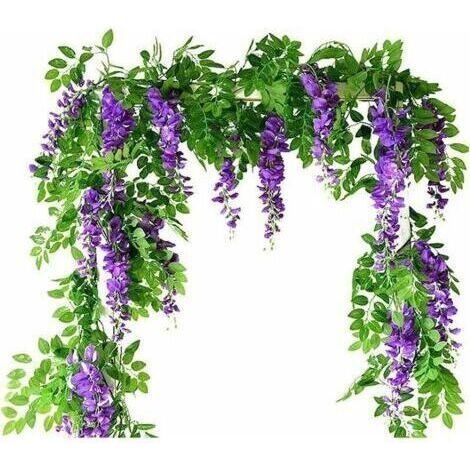 Artificial Wisteria Garlands, 2 Pack, Artificial Hanging Silk Flowers, Artificial Plants for Garden, Wall, Outdoor, Greenery, Jungle, Party, Wedding, Arch, Decor (1/5)