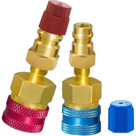 2 Pièces Adaptateurs Coupleurs Rapides R1234YF, Adaptateurs R1234yf vers R134a Côté Haut et Bas, Kit Adaptateurs pour Recharge et Évacuation Système Réfrigérant A/C (1/5)