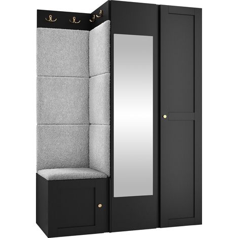 Conjunto para recibidor Hartford 380, Abriamo 6, 186x116x46cm, Espejo, Aglomerado laminado, Tapiz, MDF, Montada en la pared, Colocada