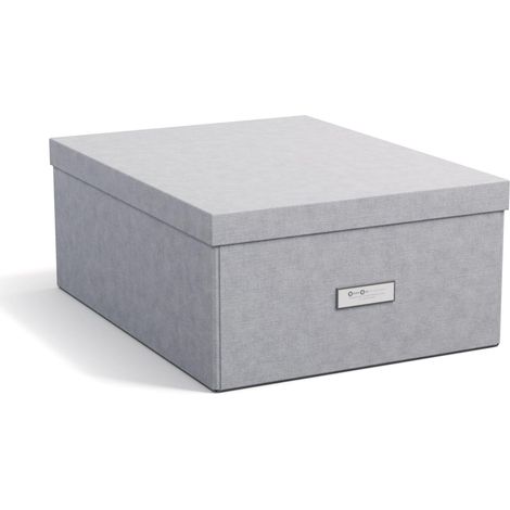 Grande Boîte de Rangement Avec Couvercle – Organiseur Solide en Panneaux de Fibres et Papier Aspect Lin – Boîte Pliante Pratique Avec Cadre pour Étiquette - Gris Clair (1/5)