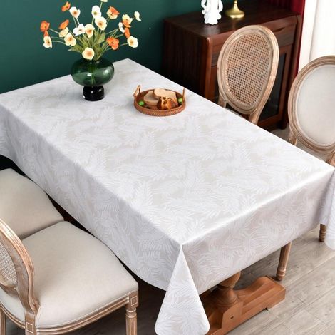 Nappe en toile cirée 137x137 cm, lavable, imperméable, PVC, carrée, feuilles beiges
