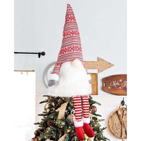 Cimier de sapin de Noël 58 cm, gnome en peluche avec chapeau et pieds, décoration rouge (1/5)