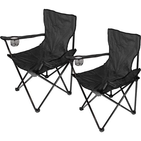 Hofuton Lot de 2 Chaises de Camping Pliables, Sièges Pliantes, Extérieur, Confortable, avec Accoudoirs et Porte-gobelets, Cadre Stable, Capacité de Charge 100 kg, Noir (1/5)