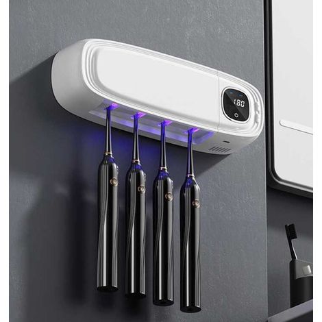 UV-Zahnbürstensterilisator wiederaufladbarer Zahnbürstenhalter Wandhalterung mit Trocknungsfunktion Zahnbürstensterilisator mit UV-Lampe und 4 4 weiß (1/5)