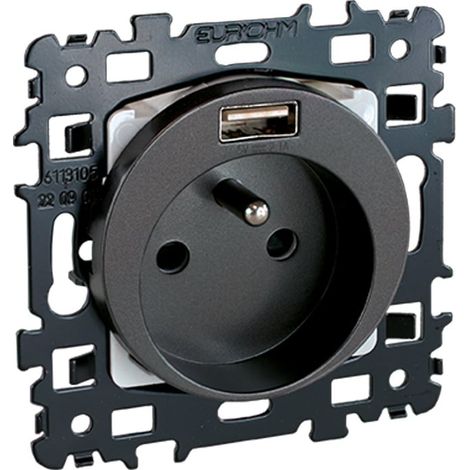 Prise 2P+T + USB 2,1A - Type A - SQUARE Couleur Anthracite
