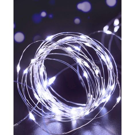 Juego de 3 guirnaldas de luces, 5 m, 50 luces LED, mini guirnaldas LED para interiores a pilas, decoración para dormitorio, Navidad, boda, fiesta, hogar, jardín, blanco frío. (1/5)