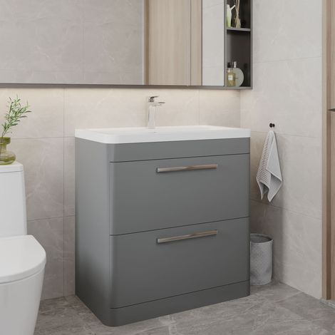 Hudson Reed Solar Matt Cool Grey 800mm Floor Standing 2 Drawer Vanity Unit and Ceramic Basin - SOL203A (1/5)
