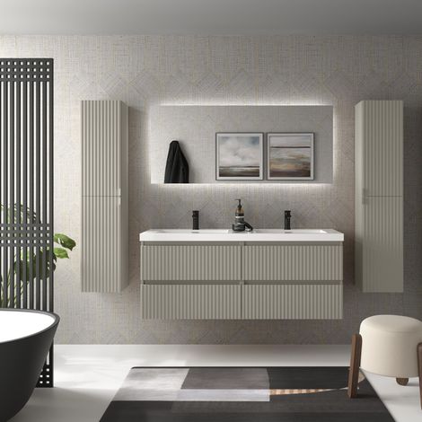 Mueble de Baño KIRA 140cm Gris mate 4 cajones Lavabo Toscana 2 pozas Carga Mineral (1/5)
