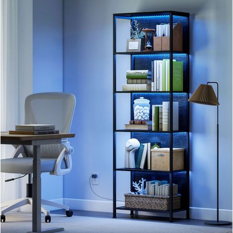 Mueble librería 5 baldas con LED negro 60x30x179 cm OKMYHOME (1/5)