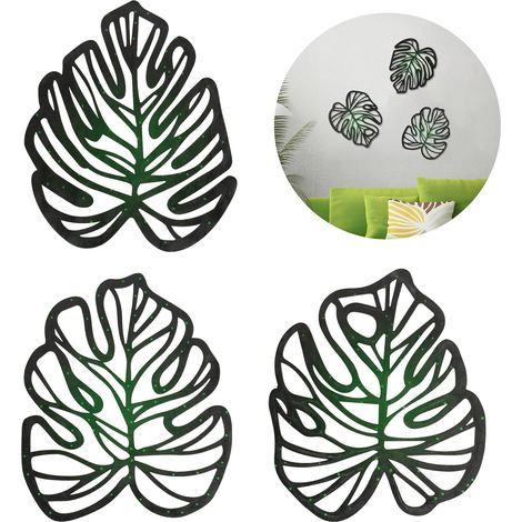 Wanddekoration aus Hohlholz (3-teilig), natürliche tropische Blätter, Palmenblätter, Wohndekoration, Wohnzimmer, Küche, Schlafzimmer, Büro, Garten (1/5)