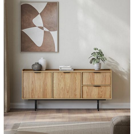 AX LIVING Nordiva Kommode mit Schublade 150 cm Hikora Natur Sideboard Holz